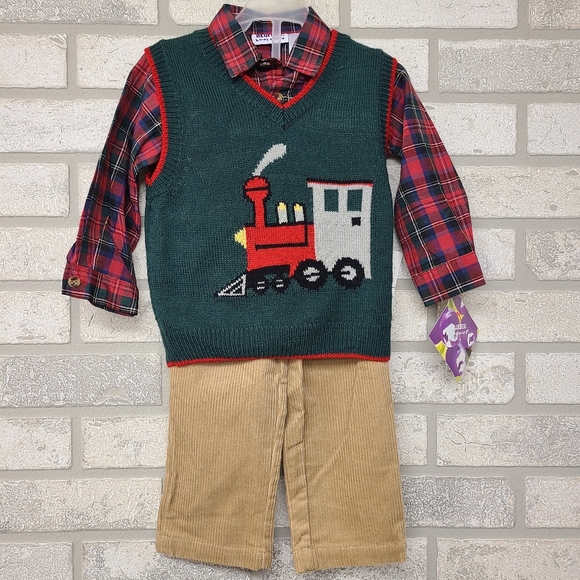 Blueberi Boulevard 3 Piece Train Sweater Vest Outfit Size 24 Months - Picture 1 of 6
